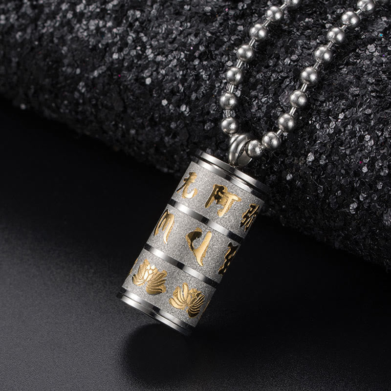 Fortune Jewel Tibetan Om Mani Padme Hum Lotus Pattern Prayer Wheel Titanium Steel Peace Necklace Pendant Fortune Jewel