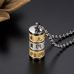 Fortune Jewel Tibetan Om Mani Padme Hum Lotus Pattern Prayer Wheel Titanium Steel Peace Necklace Pendant Fortune Jewel