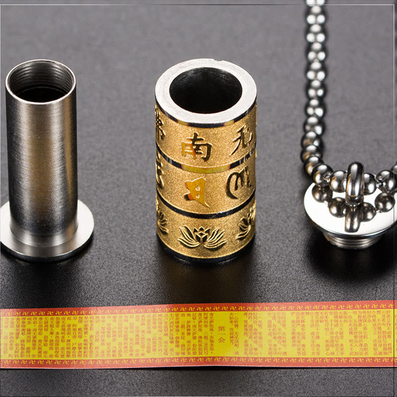 Fortune Jewel Tibetan Om Mani Padme Hum Lotus Pattern Prayer Wheel Titanium Steel Peace Necklace Pendant Fortune Jewel