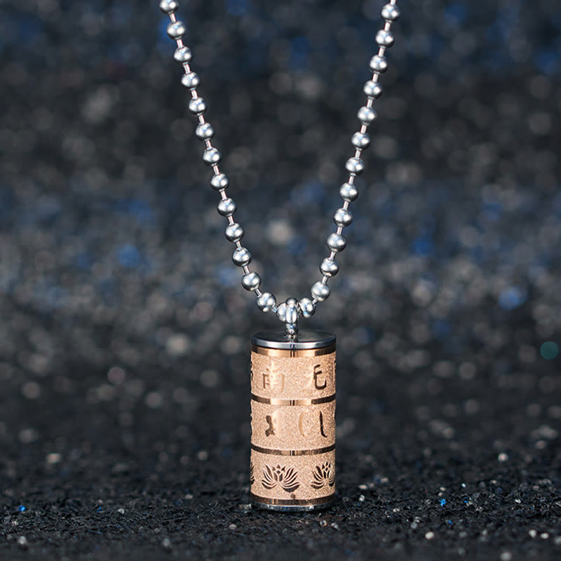 Fortune Jewel Tibetan Om Mani Padme Hum Lotus Pattern Prayer Wheel Titanium Steel Peace Necklace Pendant Fortune Jewel
