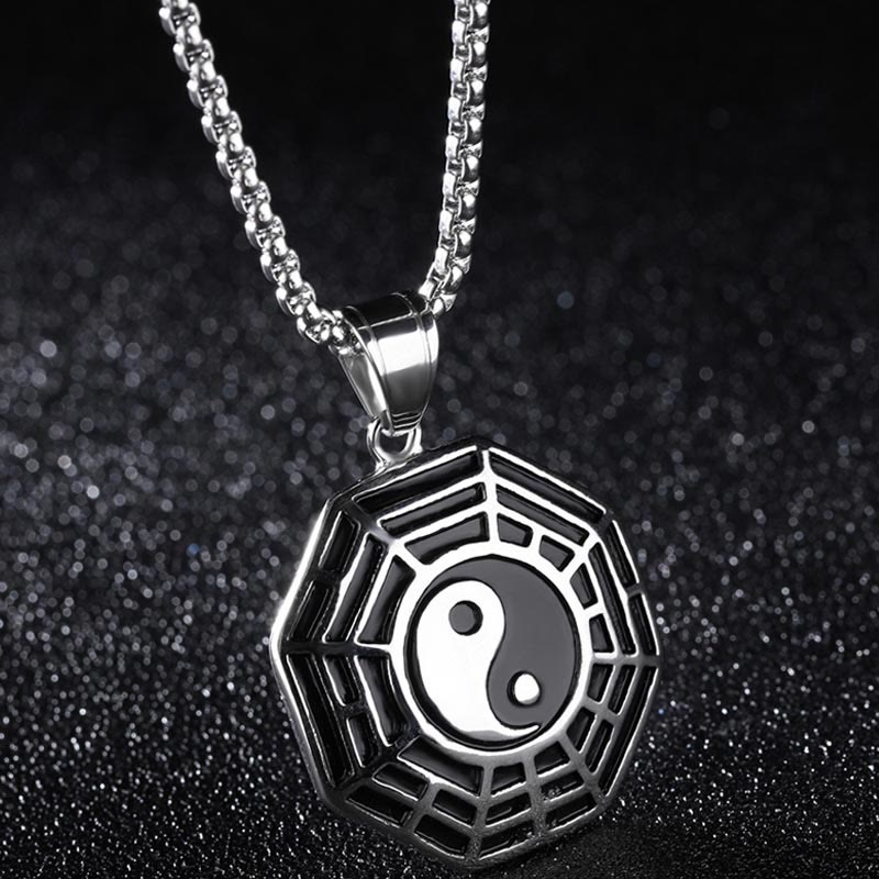 Buddha Stones Titanium Steel Bagua Yin Yang Pattern Balance Necklace Pendant Fortune Jewel