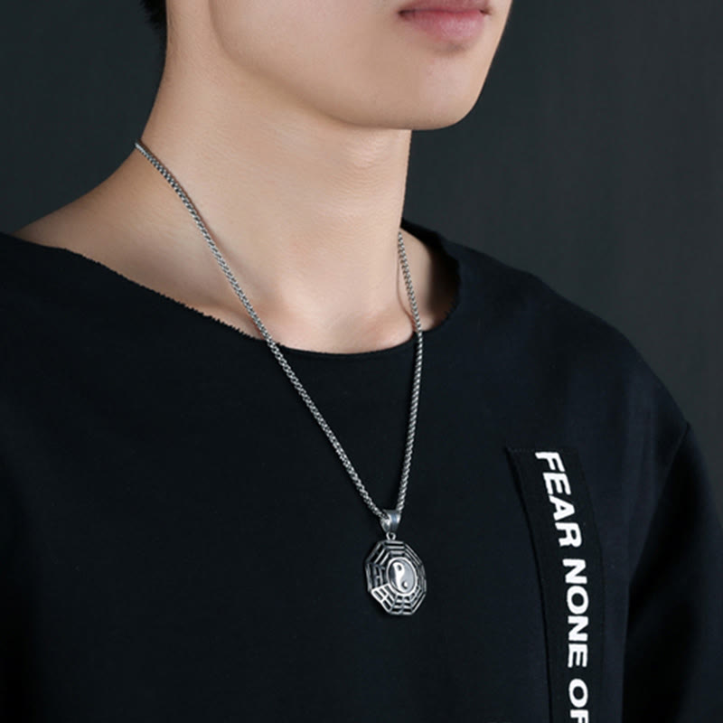 Buddha Stones Titanium Steel Bagua Yin Yang Pattern Balance Necklace Pendant Fortune Jewel
