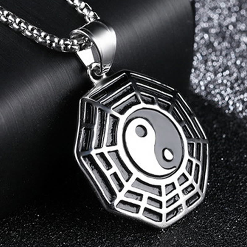Buddha Stones Titanium Steel Bagua Yin Yang Pattern Balance Necklace Pendant Fortune Jewel