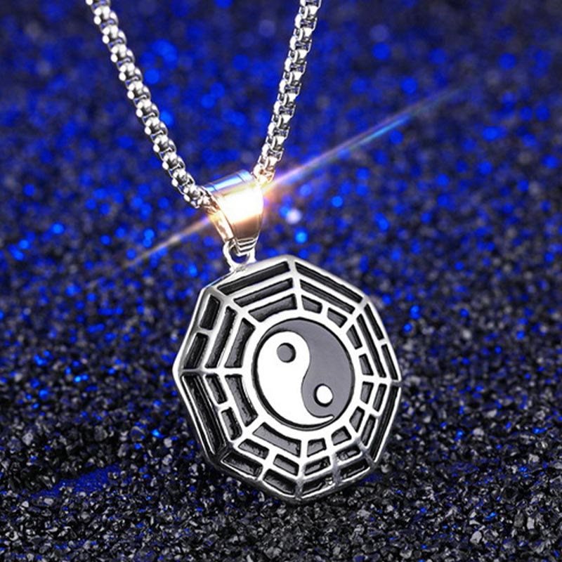 Buddha Stones Titanium Steel Bagua Yin Yang Pattern Balance Necklace Pendant Fortune Jewel
