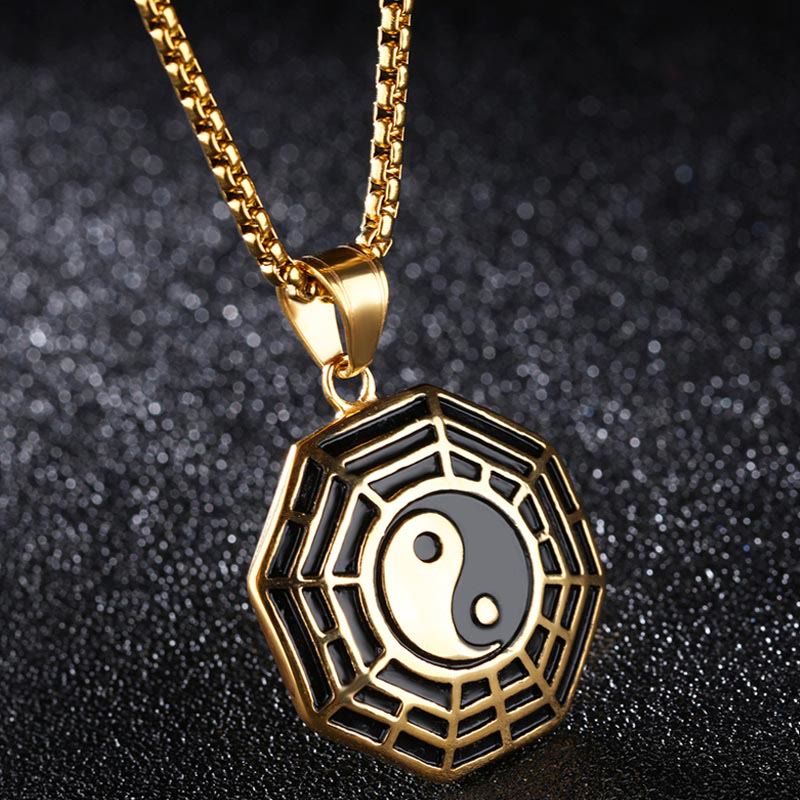 Buddha Stones Titanium Steel Bagua Yin Yang Pattern Balance Necklace Pendant Fortune Jewel