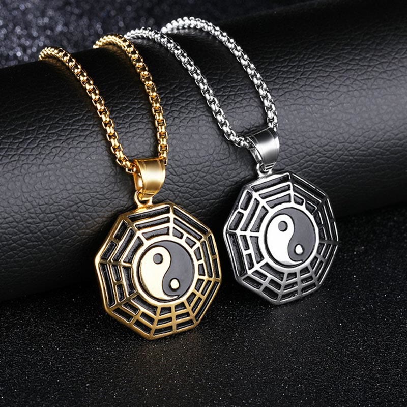 Buddha Stones Titanium Steel Bagua Yin Yang Pattern Balance Necklace Pendant Fortune Jewel