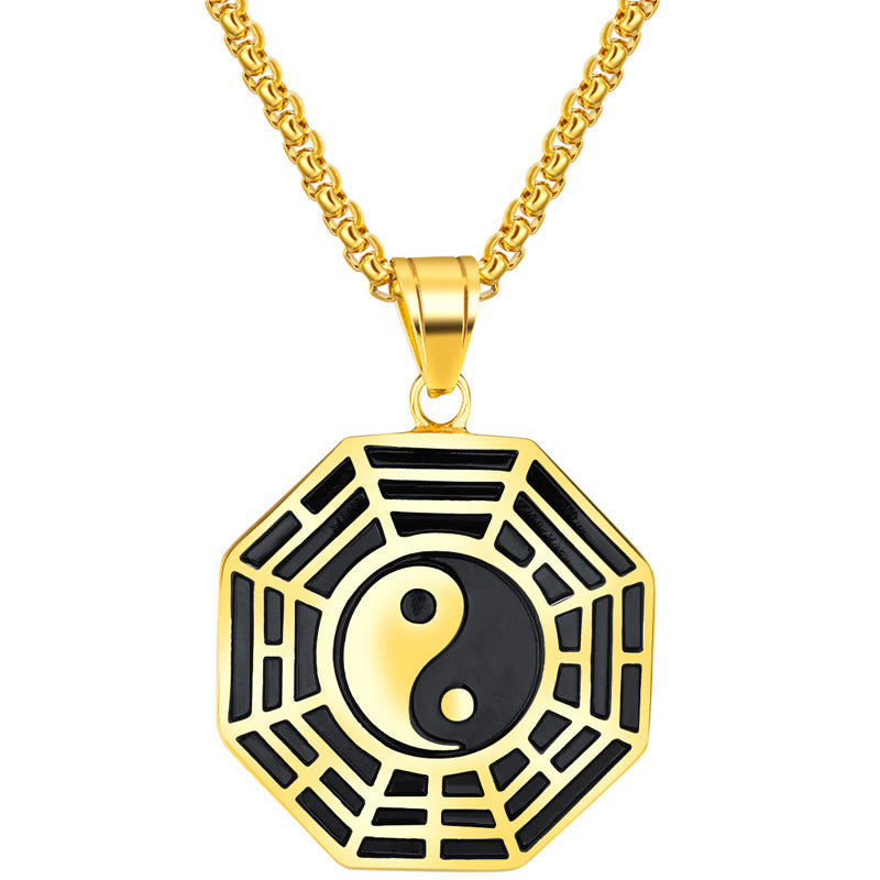 Buddha Stones Titanium Steel Bagua Yin Yang Pattern Balance Necklace Pendant Fortune Jewel