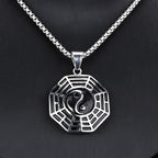Buddha Stones Titanium Steel Bagua Yin Yang Pattern Balance Necklace Pendant Fortune Jewel