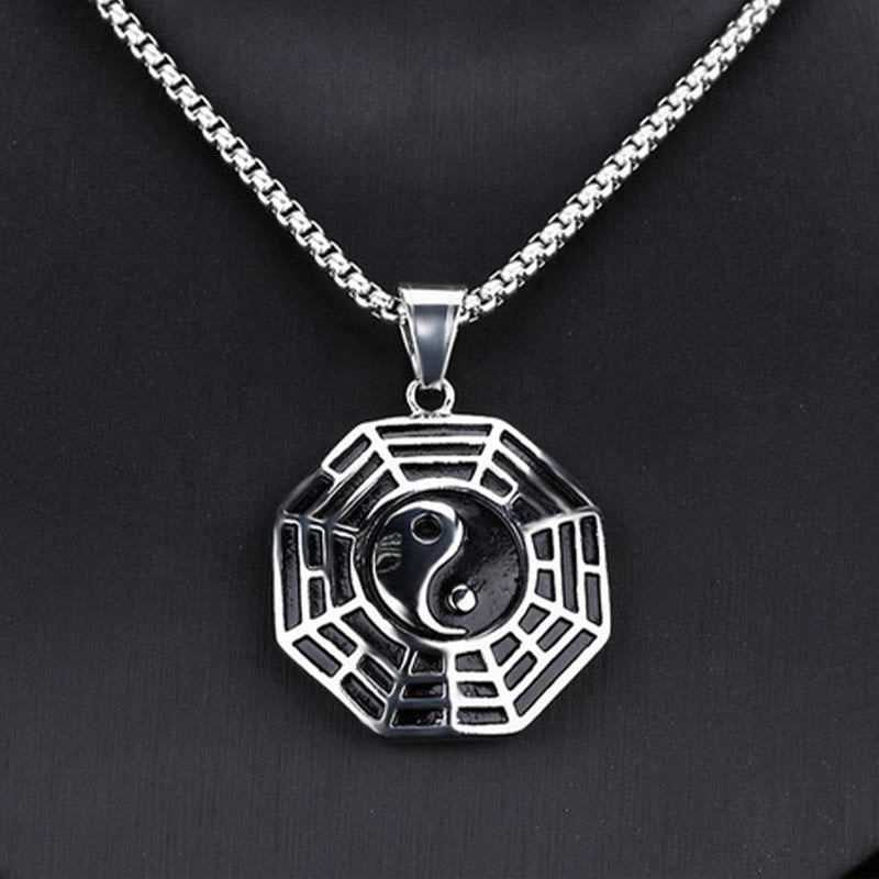 Buddha Stones Titanium Steel Bagua Yin Yang Pattern Balance Necklace Pendant Fortune Jewel