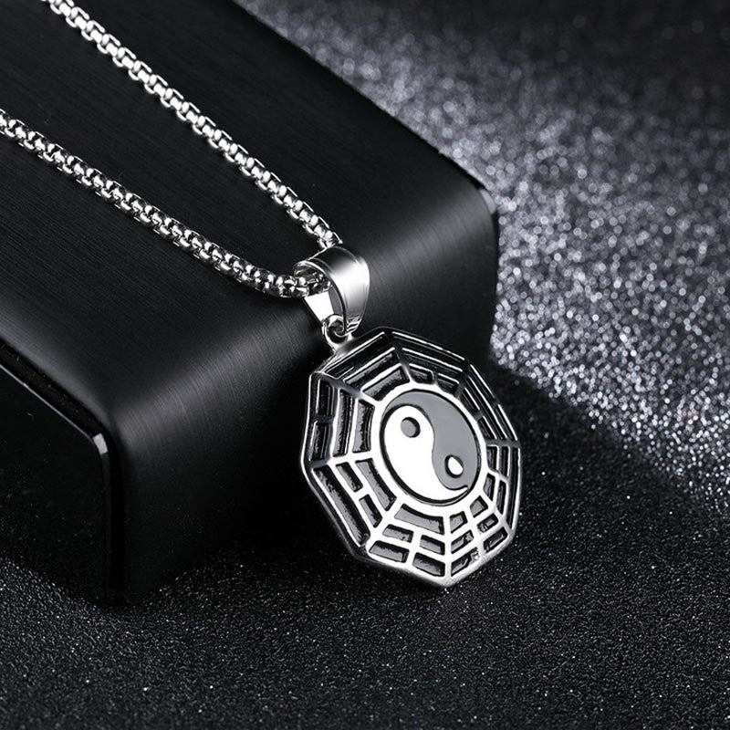 Buddha Stones Titanium Steel Bagua Yin Yang Pattern Balance Necklace Pendant Fortune Jewel