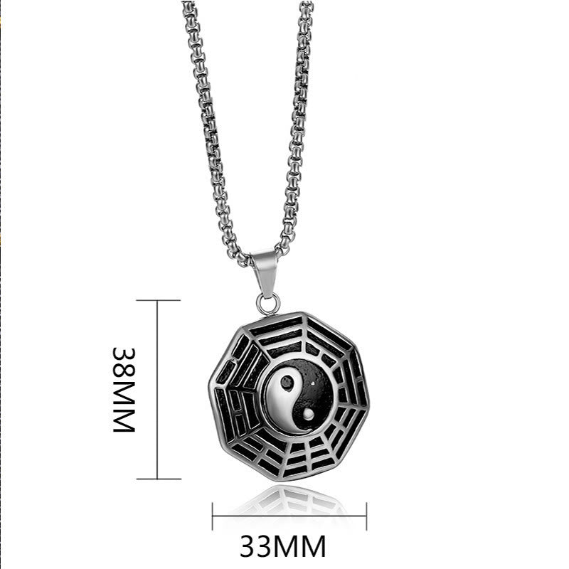 Buddha Stones Titanium Steel Bagua Yin Yang Pattern Balance Necklace Pendant Fortune Jewel