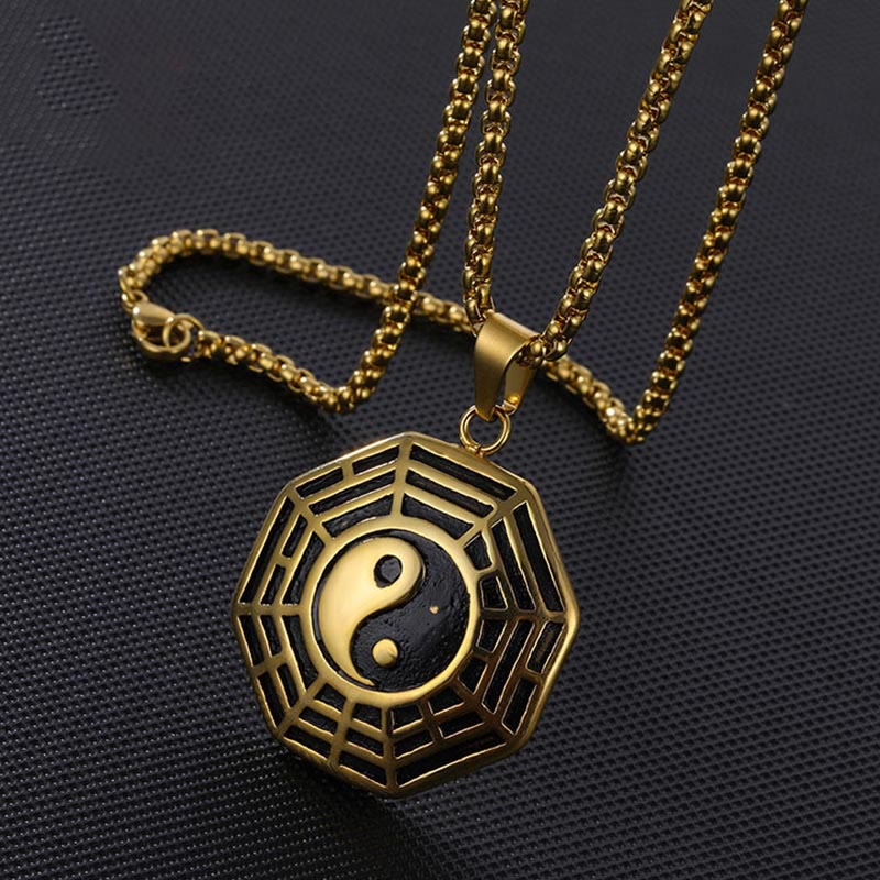 Buddha Stones Titanium Steel Bagua Yin Yang Pattern Balance Necklace Pendant Fortune Jewel