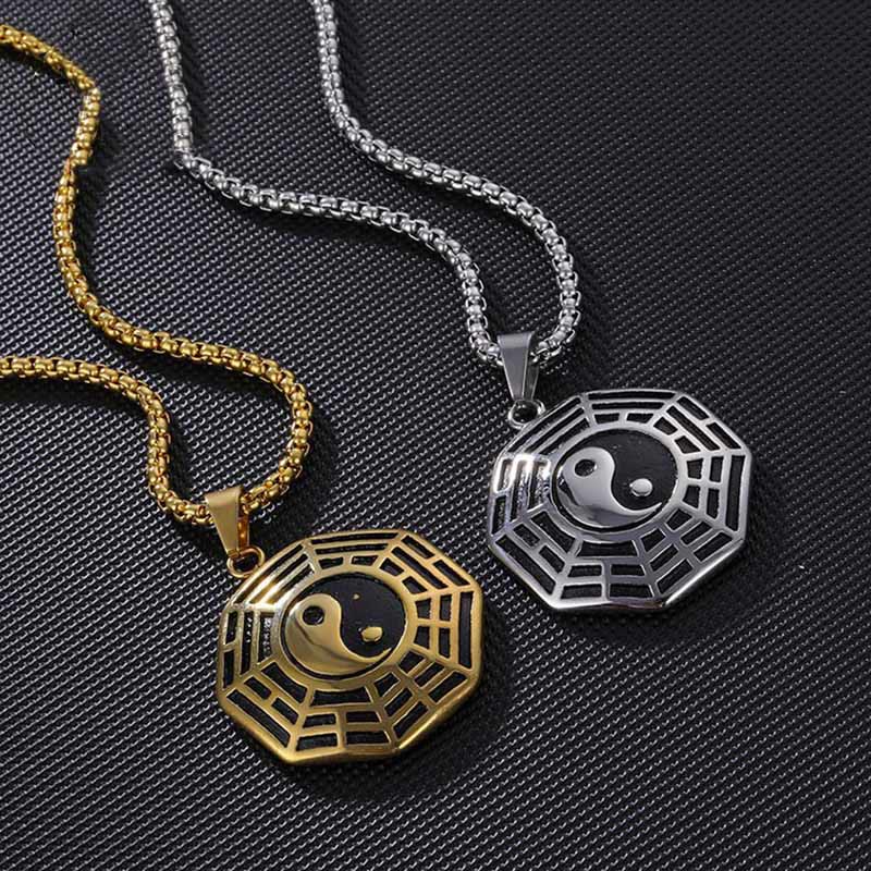 Buddha Stones Titanium Steel Bagua Yin Yang Pattern Balance Necklace Pendant Fortune Jewel