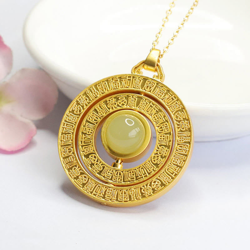 Fortune Jewel Hetian Jade Hundred Blessings Fu Character Luck Rotatable Necklace Pendant