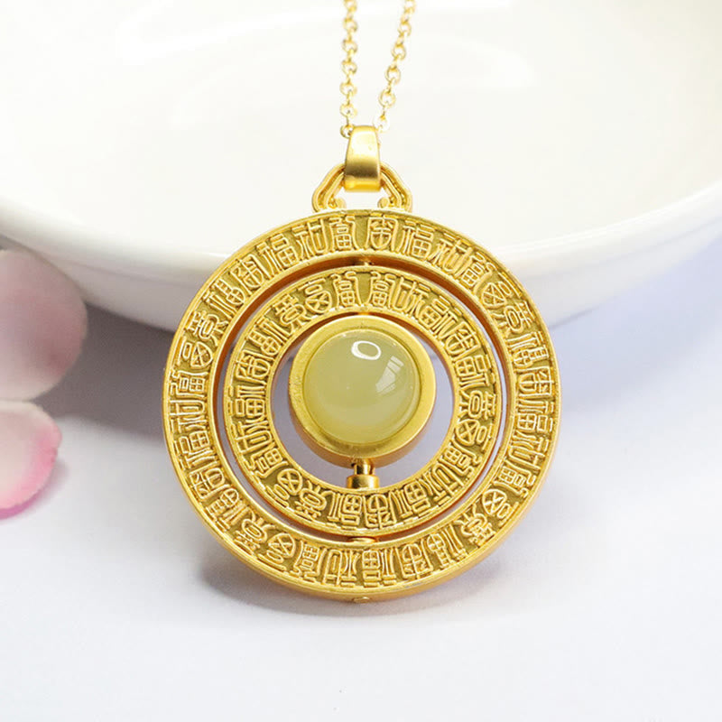 Fortune Jewel Hetian Jade Hundred Blessings Fu Character Luck Rotatable Necklace Pendant