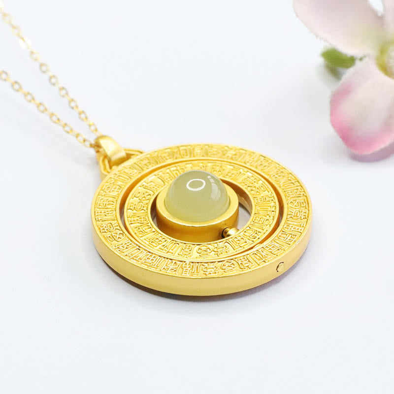 Fortune Jewel Hetian Jade Hundred Blessings Fu Character Luck Rotatable Necklace Pendant