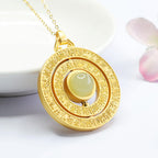 Fortune Jewel Hetian Jade Hundred Blessings Fu Character Luck Rotatable Necklace Pendant