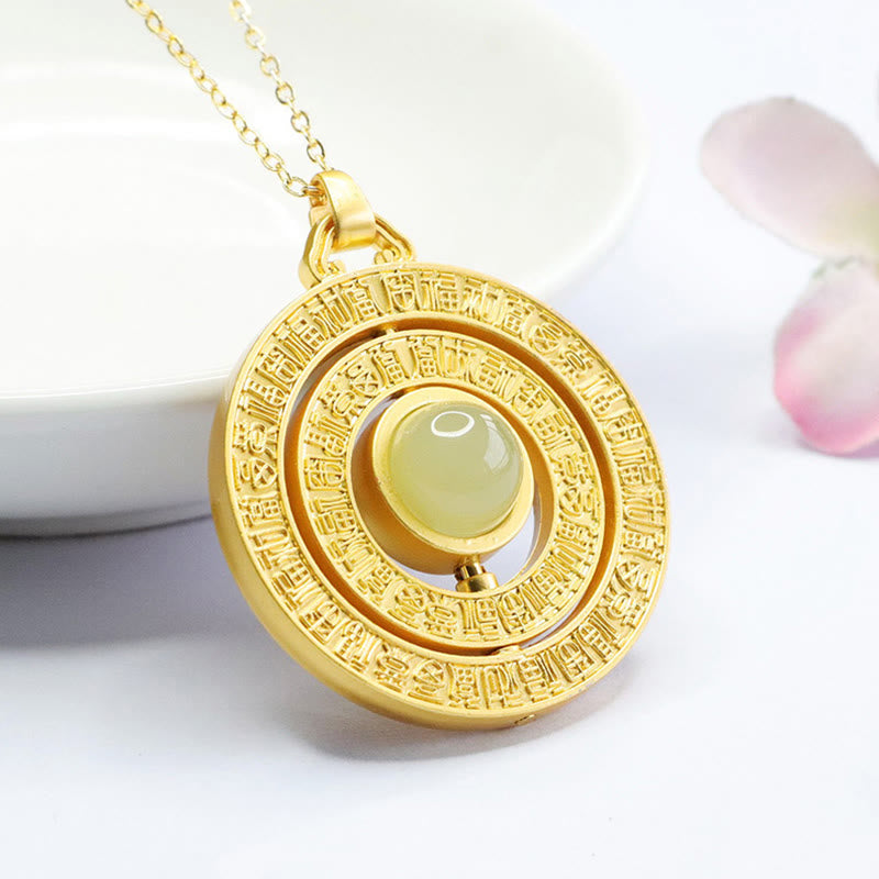 Fortune Jewel Hetian Jade Hundred Blessings Fu Character Luck Rotatable Necklace Pendant