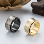 Fortune Jewel Tibetan Seal Script Golden Light Mantra Titanium Steel Spinner Balance Ring