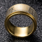 Fortune Jewel Tibetan Seal Script Golden Light Mantra Titanium Steel Spinner Balance Ring