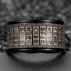 Fortune Jewel Tibetan Seal Script Golden Light Mantra Titanium Steel Spinner Balance Ring