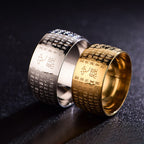 Fortune Jewel Tibetan Seal Heart Sutra Titanium Steel Balance Ring