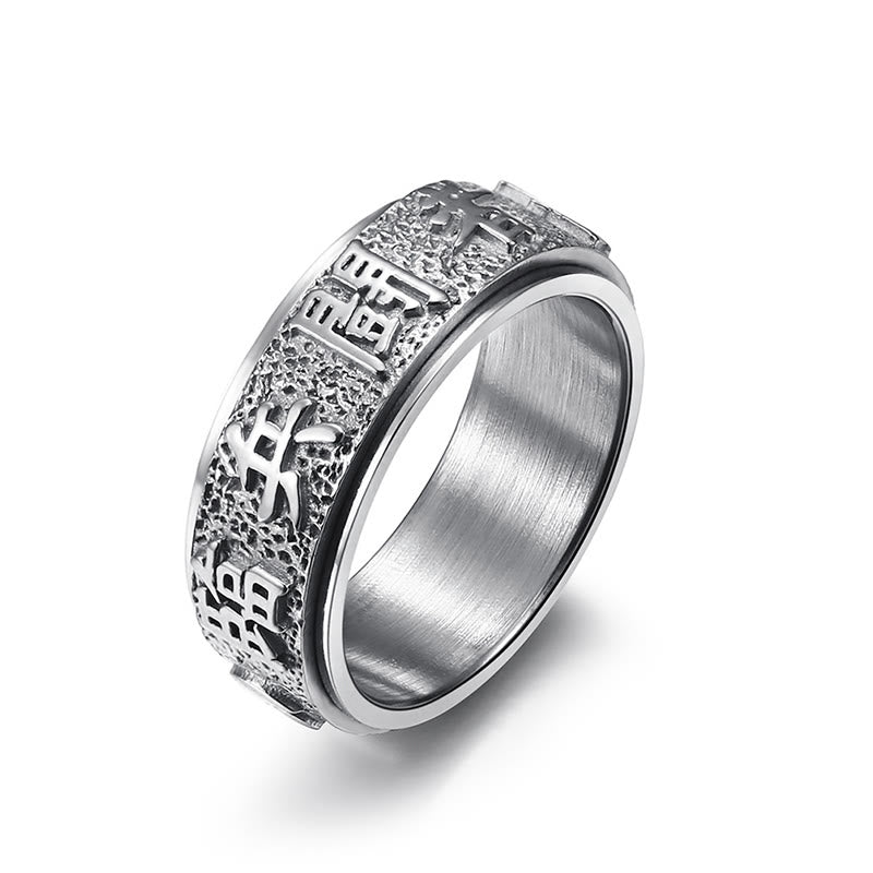 Fortune Jewel Tibetan The Nine-word Mantra Yin Yang Pattern Titanium Steel Spinner Balance Ring Fortune Jewel