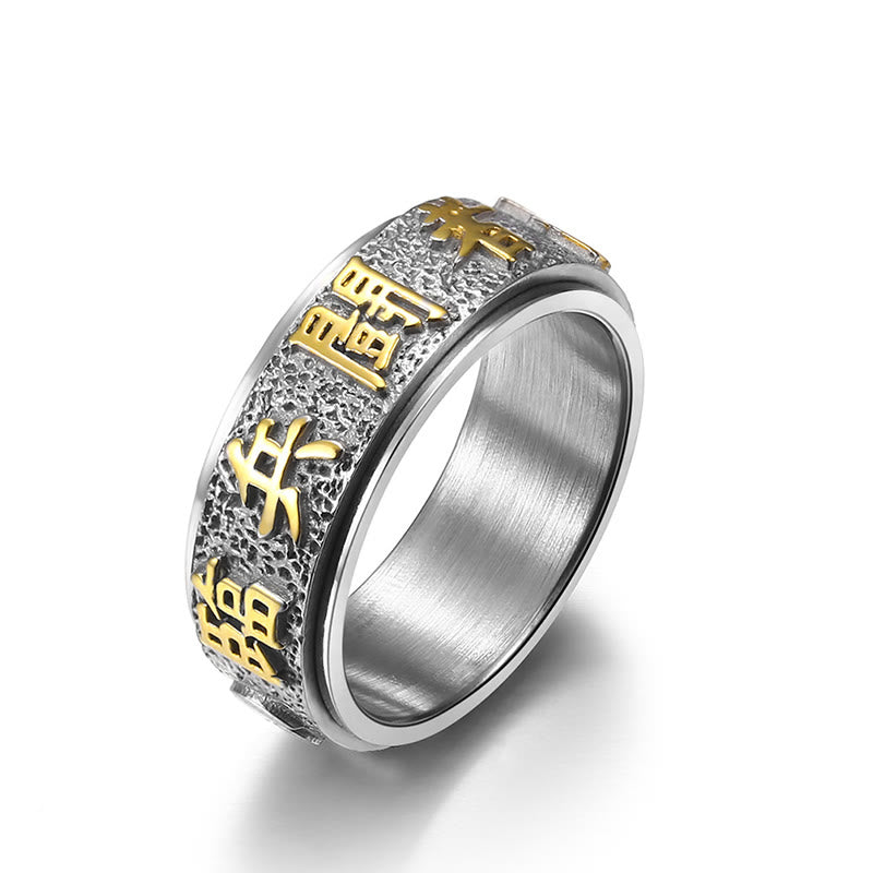 Fortune Jewel Tibetan The Nine-word Mantra Yin Yang Pattern Titanium Steel Spinner Balance Ring Fortune Jewel