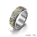 Fortune Jewel Tibetan The Nine-word Mantra Yin Yang Pattern Titanium Steel Spinner Balance Ring Fortune Jewel