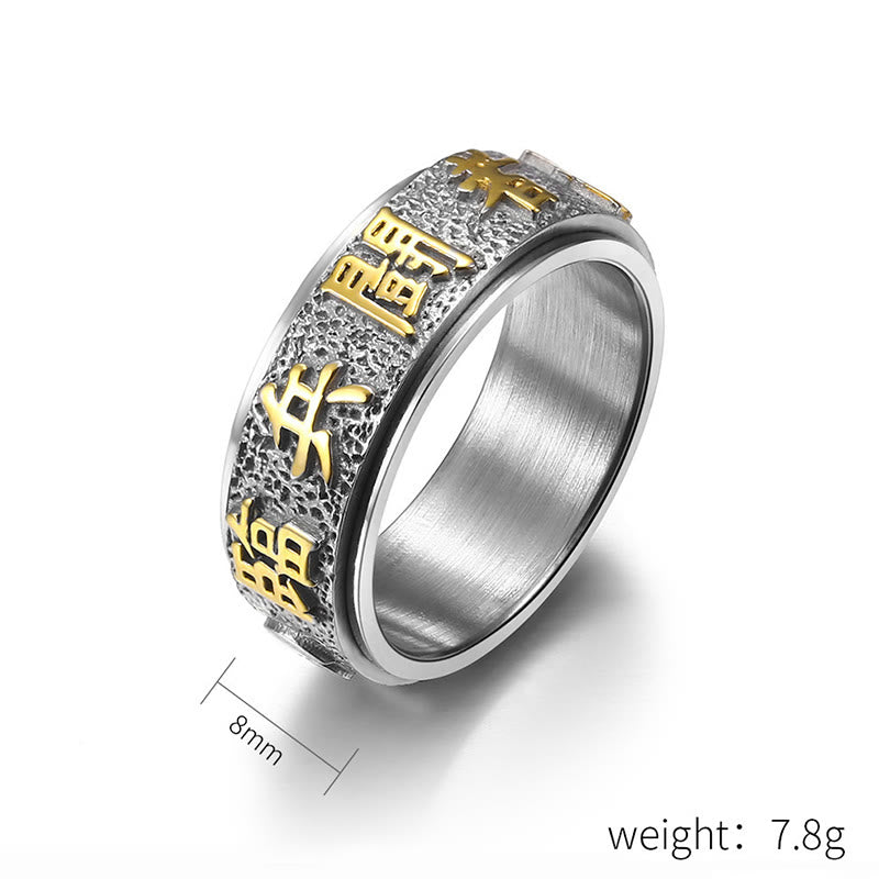 Fortune Jewel Tibetan The Nine-word Mantra Yin Yang Pattern Titanium Steel Spinner Balance Ring Fortune Jewel