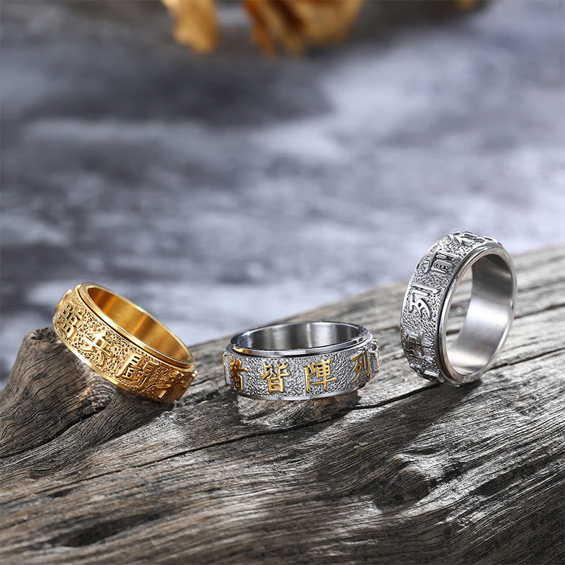 Fortune Jewel Tibetan The Nine-word Mantra Yin Yang Pattern Titanium Steel Spinner Balance Ring Fortune Jewel