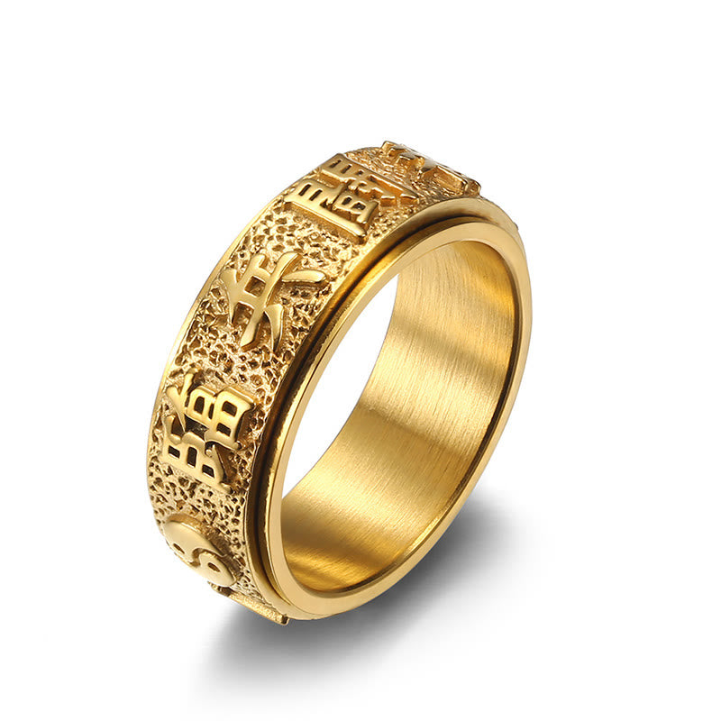 Fortune Jewel Tibetan The Nine-word Mantra Yin Yang Pattern Titanium Steel Spinner Balance Ring Fortune Jewel