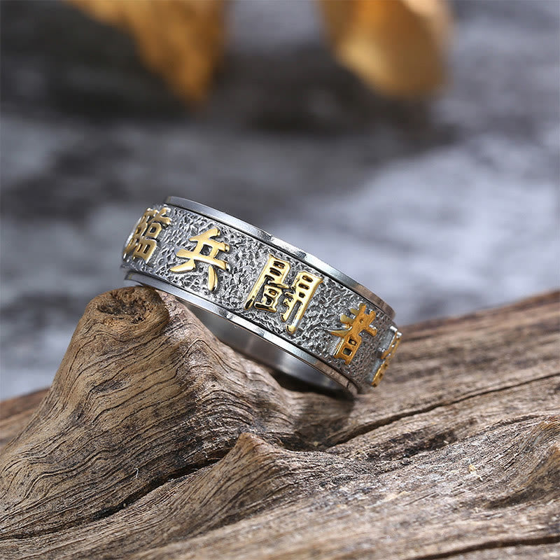 Fortune Jewel Tibetan The Nine-word Mantra Yin Yang Pattern Titanium Steel Spinner Balance Ring Fortune Jewel