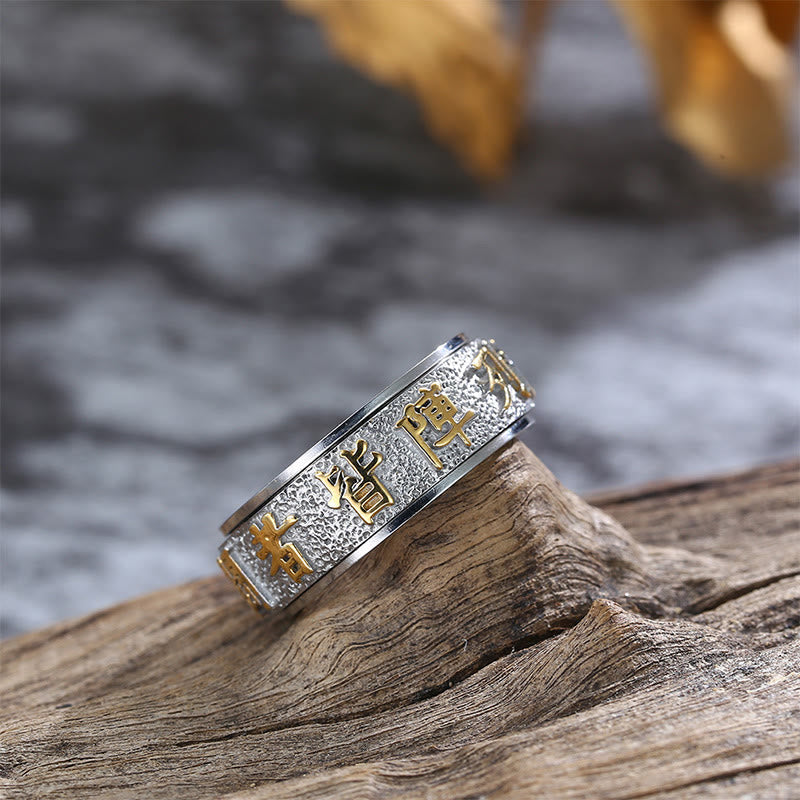Fortune Jewel Tibetan The Nine-word Mantra Yin Yang Pattern Titanium Steel Spinner Balance Ring Fortune Jewel