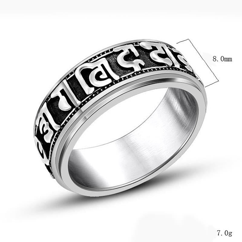 Fortune Jewel Tibetan Om Mani Padme Hum Titanium Steel Spinner Balance Ring