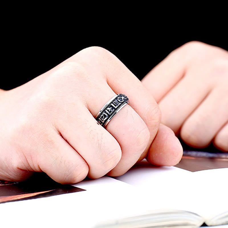 Fortune Jewel Tibetan Om Mani Padme Hum Titanium Steel Spinner Balance Ring