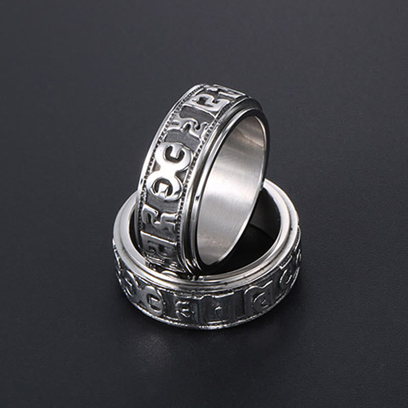 Fortune Jewel Tibetan Om Mani Padme Hum Titanium Steel Spinner Balance Ring