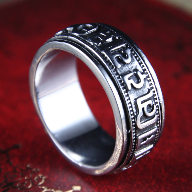 Fortune Jewel Tibetan Om Mani Padme Hum Titanium Steel Spinner Balance Ring