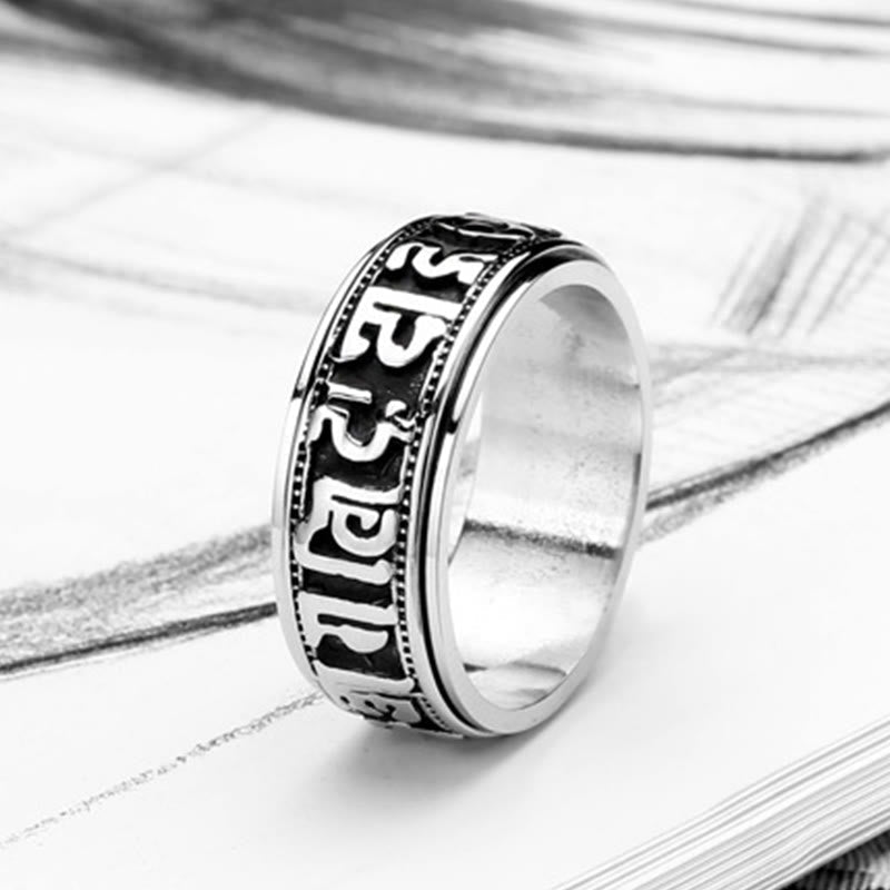 Fortune Jewel Tibetan Om Mani Padme Hum Titanium Steel Spinner Balance Ring
