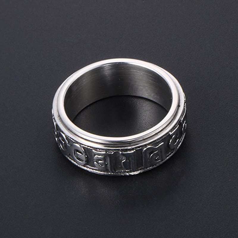 Fortune Jewel Tibetan Om Mani Padme Hum Titanium Steel Spinner Balance Ring