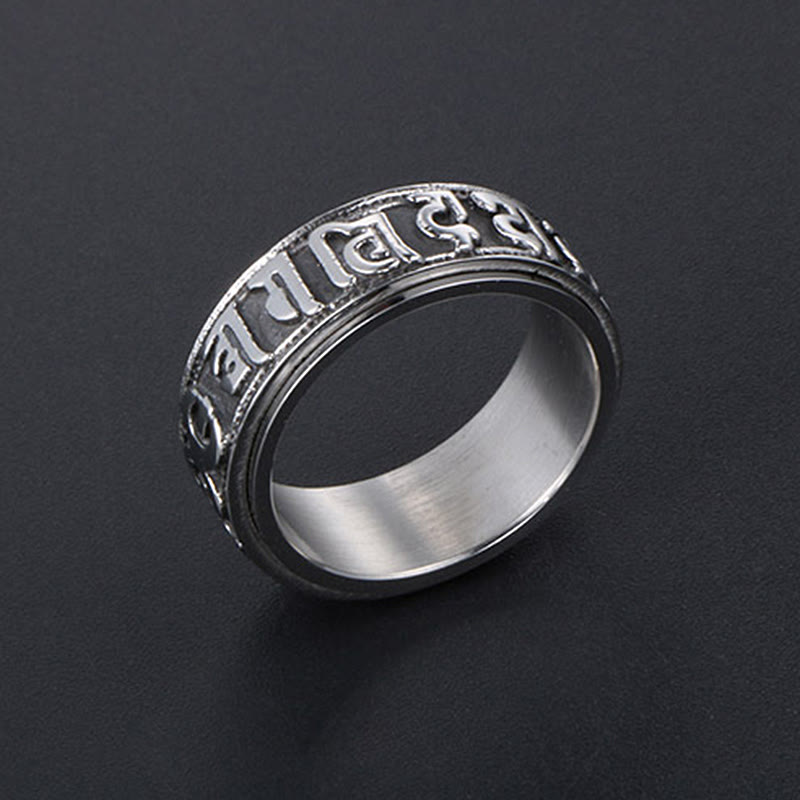 Fortune Jewel Tibetan Om Mani Padme Hum Titanium Steel Spinner Balance Ring