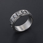 Fortune Jewel Tibetan Om Mani Padme Hum Titanium Steel Spinner Balance Ring