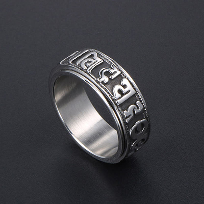 Fortune Jewel Tibetan Om Mani Padme Hum Titanium Steel Spinner Balance Ring