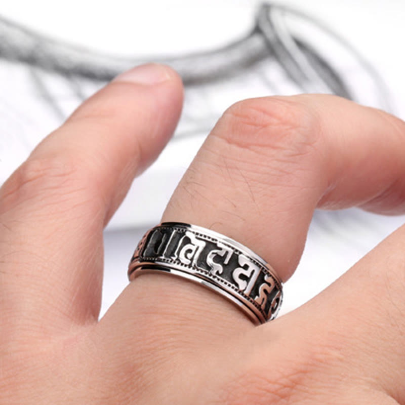 Fortune Jewel Tibetan Om Mani Padme Hum Titanium Steel Spinner Balance Ring