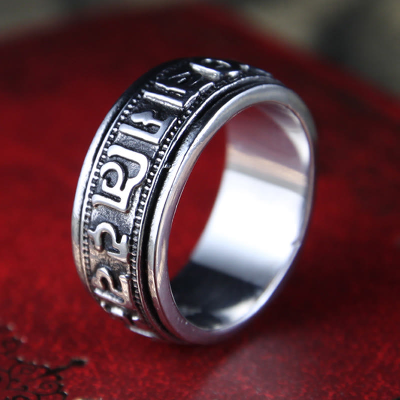 Fortune Jewel Tibetan Om Mani Padme Hum Titanium Steel Spinner Balance Ring
