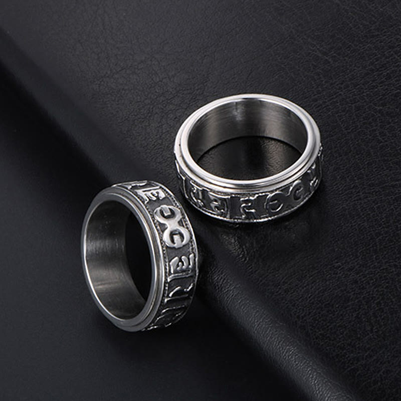 Fortune Jewel Tibetan Om Mani Padme Hum Titanium Steel Spinner Balance Ring