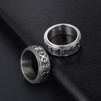 Fortune Jewel Tibetan Om Mani Padme Hum Titanium Steel Spinner Balance Ring