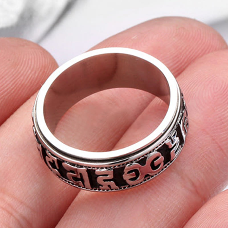 Fortune Jewel Tibetan Om Mani Padme Hum Titanium Steel Spinner Balance Ring