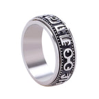 Fortune Jewel Tibetan Om Mani Padme Hum Titanium Steel Spinner Balance Ring