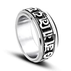 Fortune Jewel Tibetan Om Mani Padme Hum Titanium Steel Spinner Balance Ring